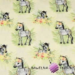 Cotton Zebras with leaves on a ecru background