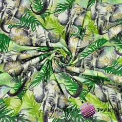 Cotton Elephants with green leaves on a white background