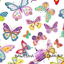 Cotton colored patterned butterflies on a white background