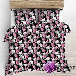 Cotton pink lilac flowers on a black background- 220cm