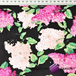 Cotton pink lilac flowers on a black background- 220cm