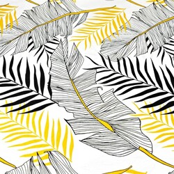 Cotton gray banana leaves with black gold on a white background - 220cm