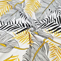 Cotton gray banana leaves with black gold on a white background - 220cm