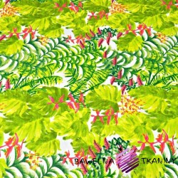 Green palm leaves with a pink orchid on a white background - 220 cm