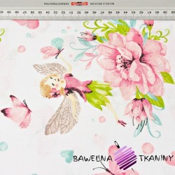 Fairies Thumbelina with flowers and butterflies on a white background