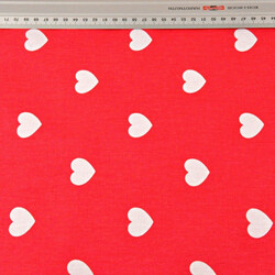 Cotton white hearts 40mm on red background