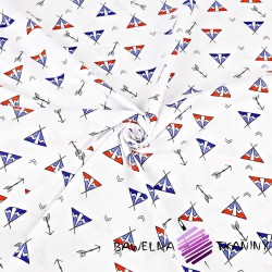 Cotton Indian MINI arrows and teepee red and navy blue on a white background