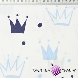 Cotton navy & blue crowns with dots on white background