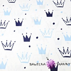 Cotton navy & blue crowns with dots on white background