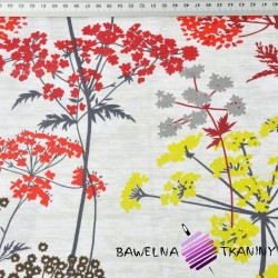 Cotton Red-yellow fennel flowers on a beige background