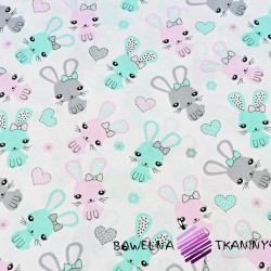 Cotton Mint-pink rabbits on a white background