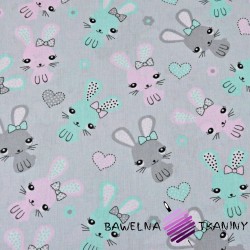 Cotton Mint-pink rabbits on a gray background