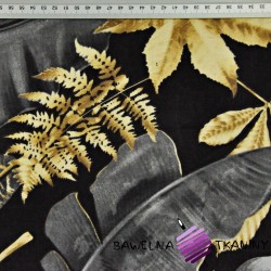 Cotton large, dark gray-gold leaves on a black background