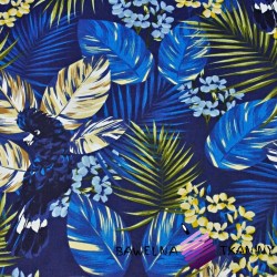 Cotton Blue gold leaves on a navy blue background