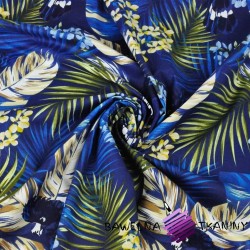 Cotton Blue gold leaves on a navy blue background