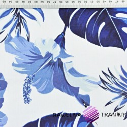 Cotton leaves with blue hibiscus flower on white background - 220cm