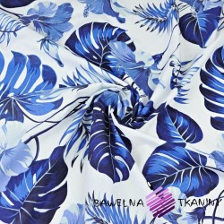 Cotton leaves with blue hibiscus flower on white background - 220cm