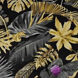 Cotton large, dark gray-gold leaves on a black background - 220cm