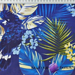 Cotton Blue gold leaves on a navy blue background - 220cm
